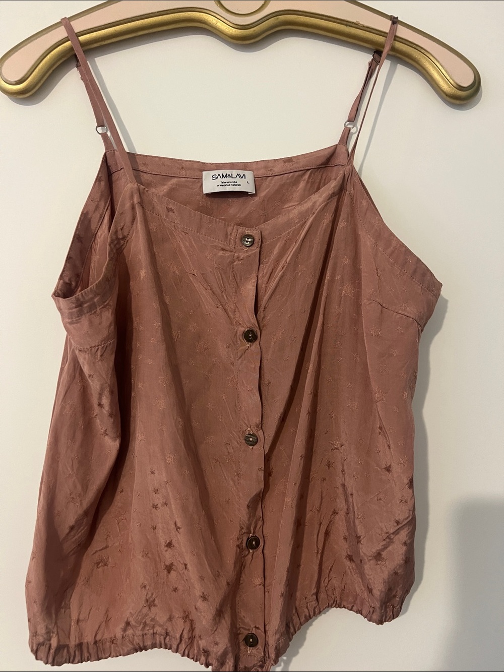 Sam & Lavi Rose Mauve Satin Button-Front Cami Large. Never worn so cute!